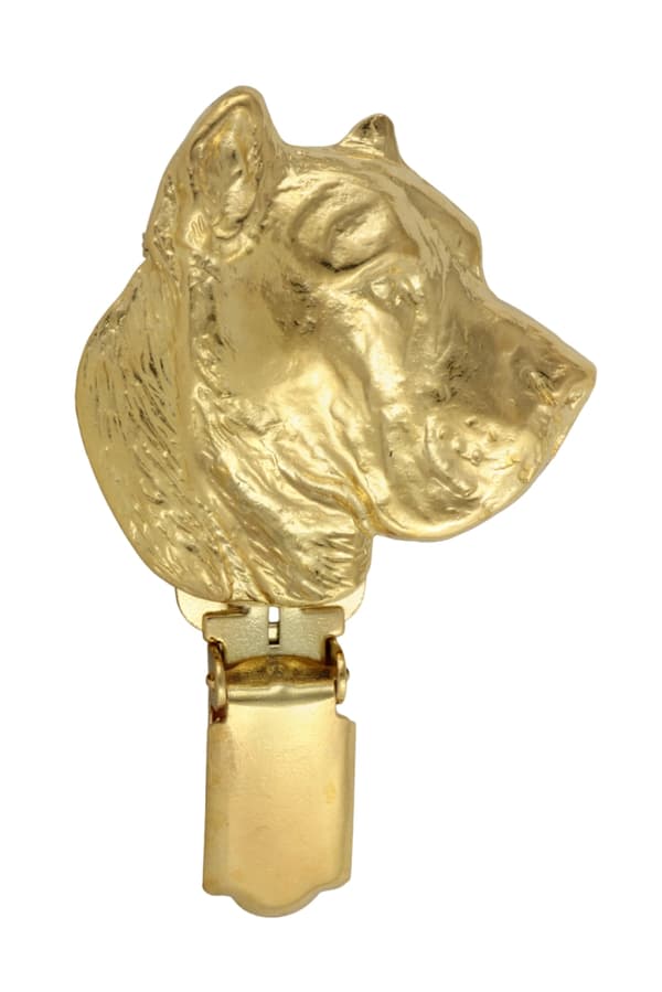 Presa Canario, Grand Danois - broche med clips, forgyldt startnummerholder, gave til en hundeudstilling af Art-Dog