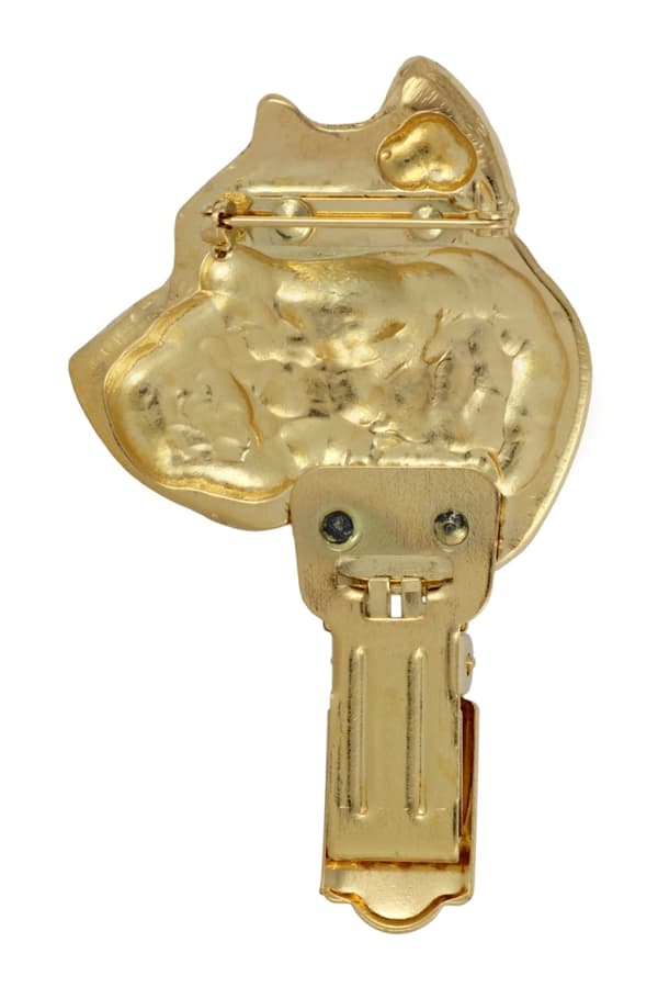 Presa Canario, Grand Danois - broche med clips, forgyldt startnummerholder, gave til en hundeudstilling af Art-Dog