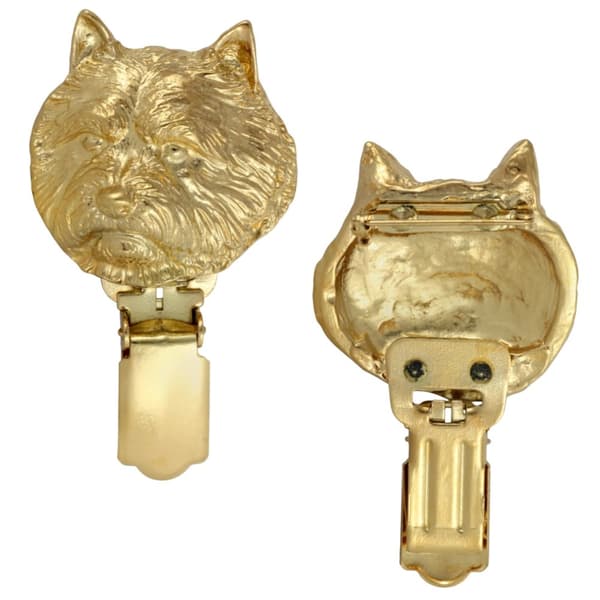 Norwich Terrier - broche med clips, forgyldt startnummerholder, gave til hundeudstilling af Art-Dog