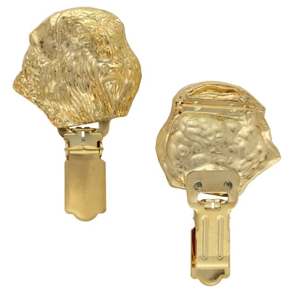 Bouvier des Flandres - broche med clips, guldbelagt startnummerholder, gave til hundeudstilling af Art-Dog