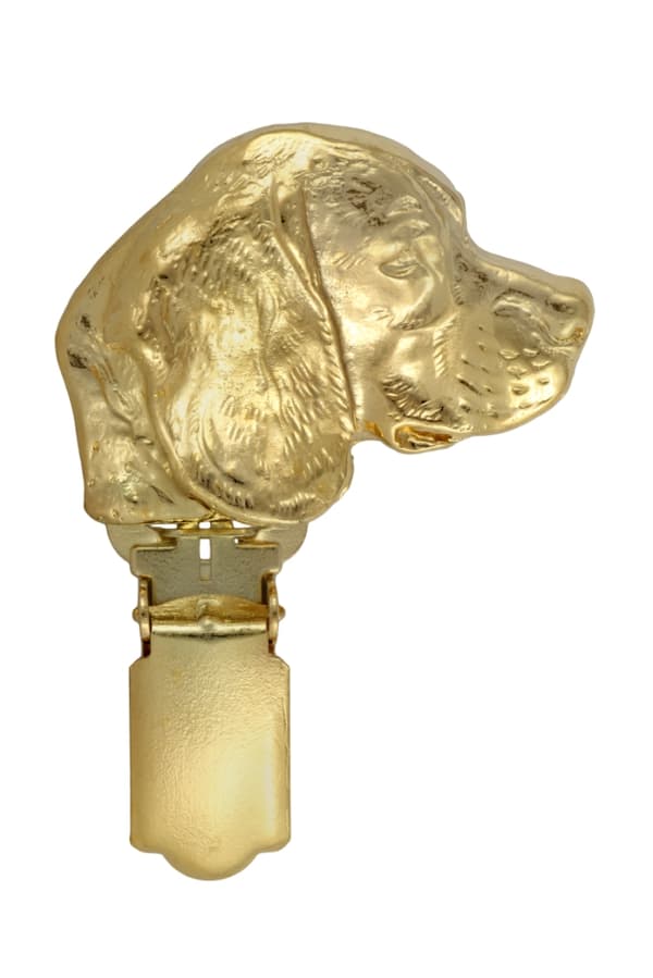 Beagle - broche med clips, guldbelagt startnummerholder, gave til hundeudstilling af Art-Dog