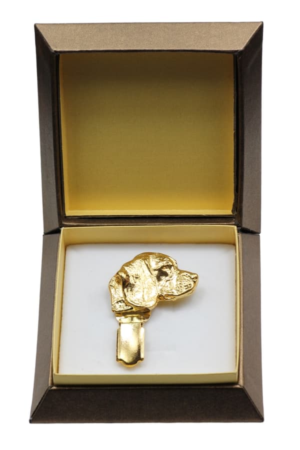 Beagle - broche med clips, guldbelagt startnummerholder, gave til hundeudstilling af Art-Dog