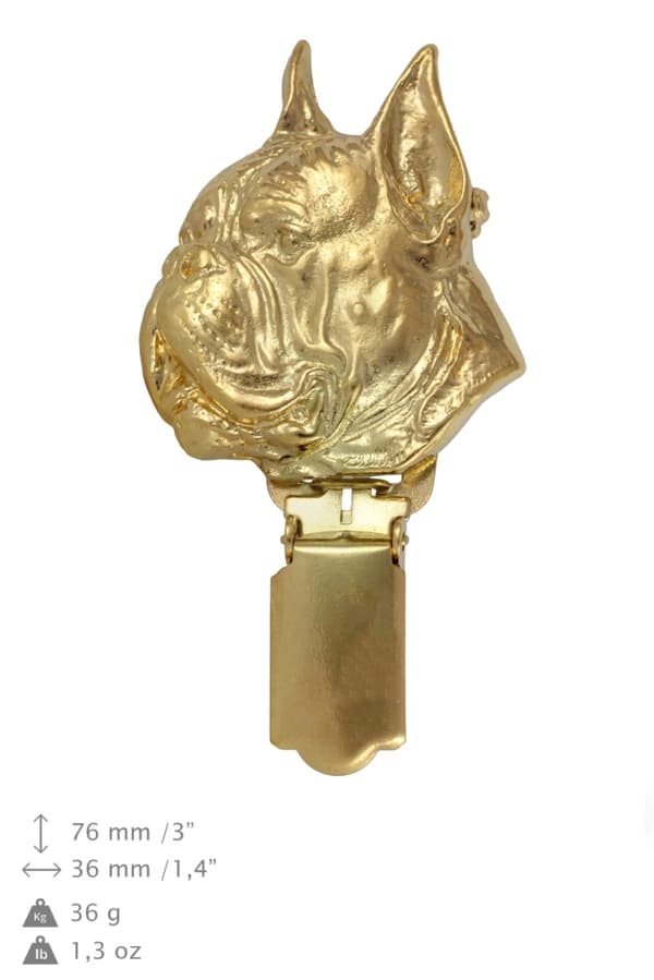 Boxer, Boxer - broche med clips, forgyldt holder til et startnummer, en gave til en hundeudstilling af Art-Dog