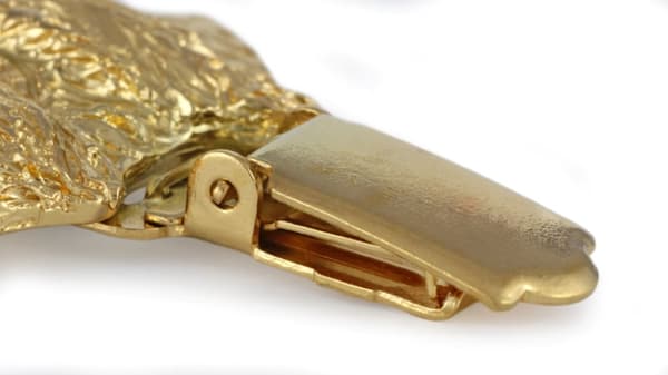 Stor griffon vendéen, Grand Griffon Vendéen - broche med clips, guldbelagt holder til startnummer, gave til hundeudstilling af Art-Dog