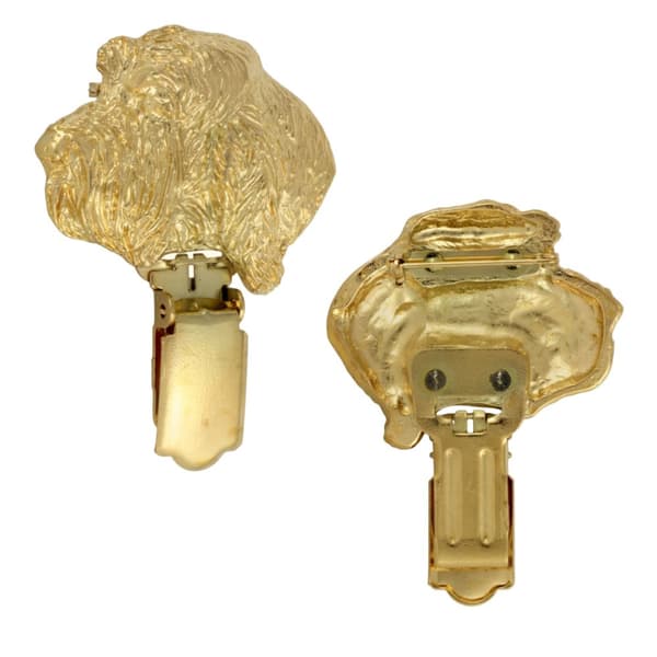 Stor griffon vendéen, Grand Griffon Vendéen - broche med clips, guldbelagt holder til startnummer, gave til hundeudstilling af Art-Dog