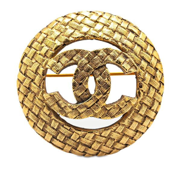 Pre-owned Chanel Gold Plated CC Round Brooch Gold