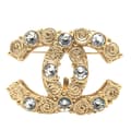 Miniatyrbilde 1 av 3: Pre-owned Chanel Gold Plated CC Crystal Brooch Gold