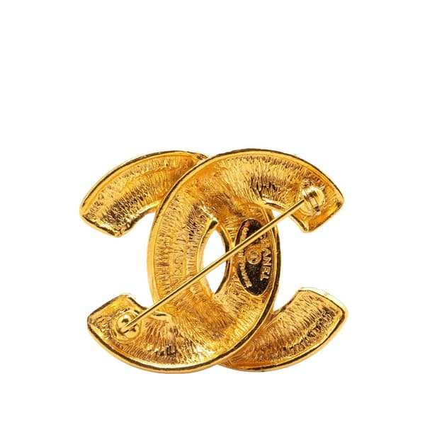 Pre-owned Chanel Gold Plated CC Quilted Brooch Gold