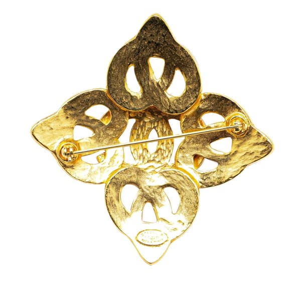 Pre-owned Chanel Gold Plated CC Flower Brooch Gold