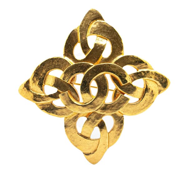 Pre-owned Chanel Gold Plated CC Flower Brooch Gold