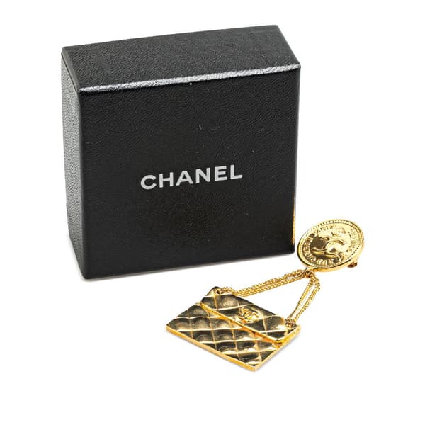 Pre-owned Chanel Gold Plated CC Quilted Flap Bag Brooch Gold