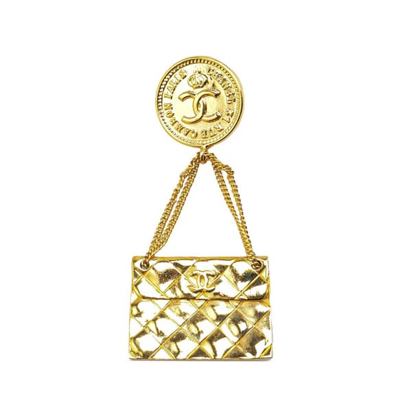 Pre-owned Chanel Gold Plated CC Quilted Flap Bag Brooch Gold