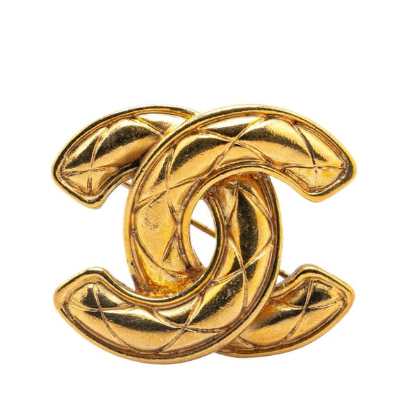 Pre-owned Chanel Gold Plated CC Quilted Brooch Gold