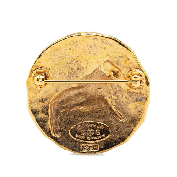Pre-owned Chanel Gold Plated CC Round Lion Brooch Gold