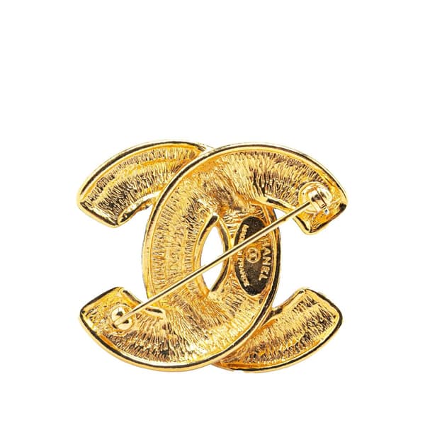 Pre-owned Chanel Gold Plated CC Quilted Brooch Gold