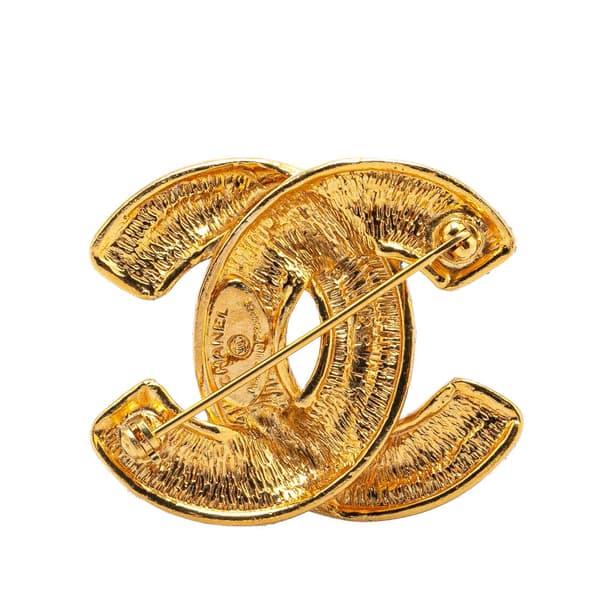 Pre-owned Chanel Gold Plated CC Quilted Brooch Gold