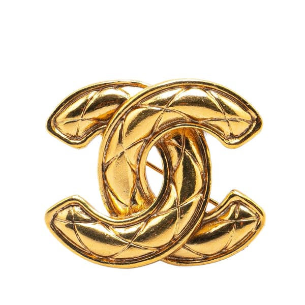 Pre-owned Chanel Gold Plated CC Quilted Brooch Gold