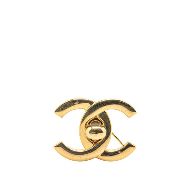 Pre-owned Chanel Gold Plated CC Turn-Lock Brooch Gold