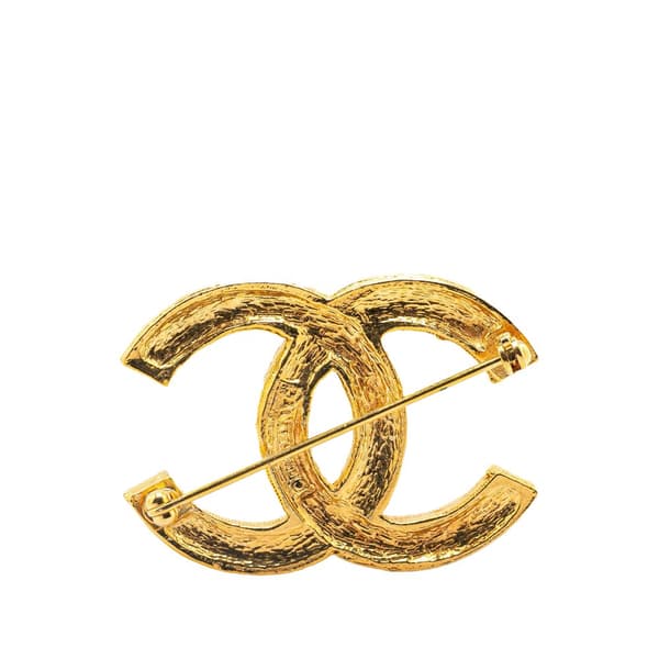 Pre-owned Chanel Gold Plated CC Rhinestones Turn Lock Brooch Gold
