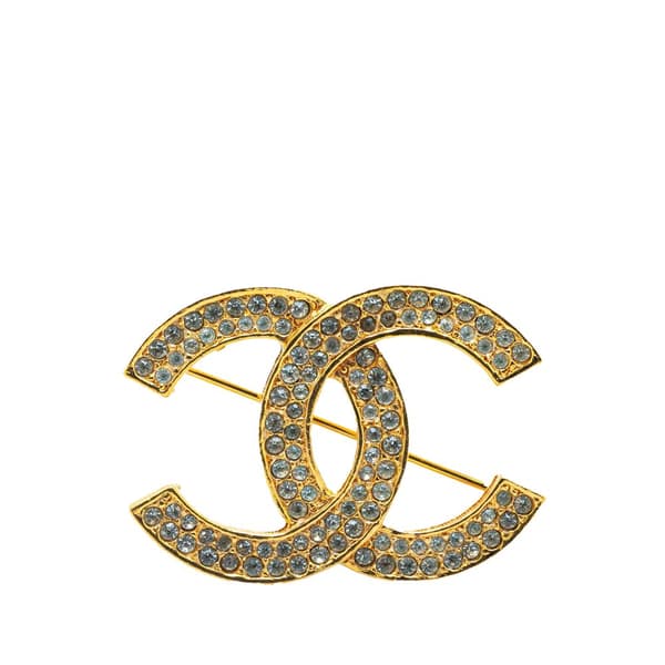 Pre-owned Chanel Gold Plated CC Rhinestones Turn Lock Brooch Gold