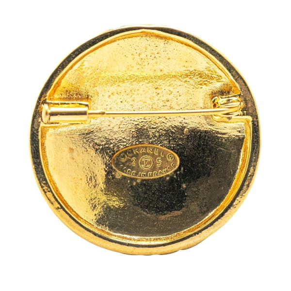 Pre-owned Chanel Gold Plated CC Quilted Brooch Gold