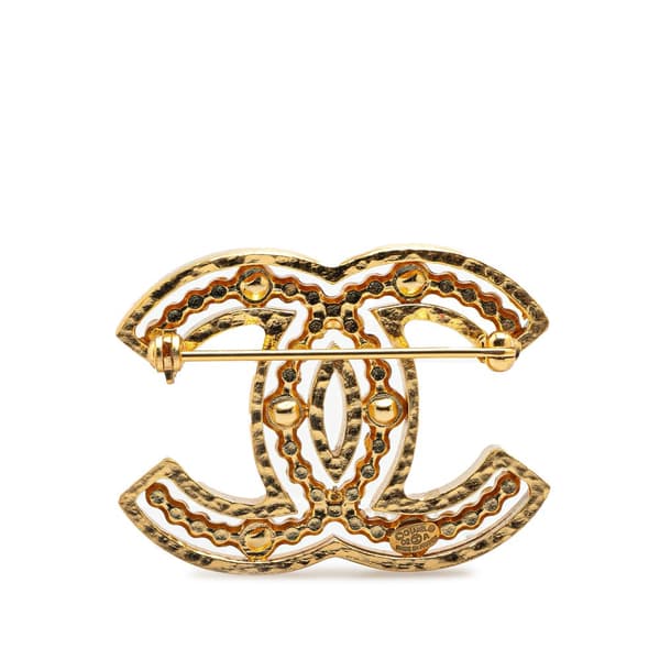 Pre-owned Chanel Gold Plated Faux Pearl CC Brooch Gold