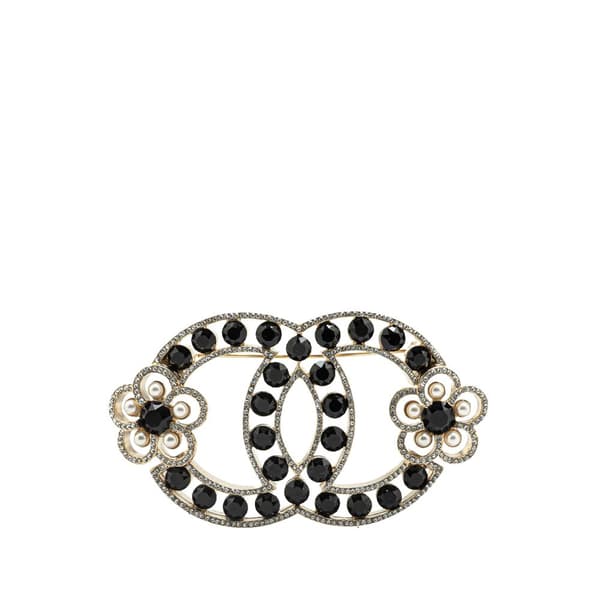 Pre-owned Chanel Gold Plated CC Crystal Brooch Gold
