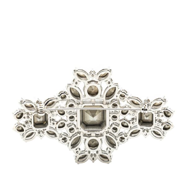 Pre-owned Gucci GG Rhinestone Brooch Silver