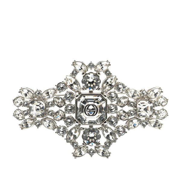 Pre-owned Gucci GG Rhinestone Brooch Silver