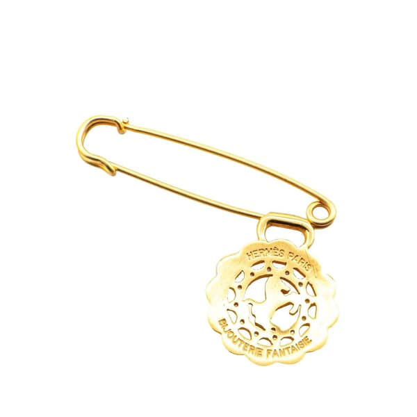 Pre-owned Hermès Gold Plated Bijouterie Fantaisie Horse Safety Pin Brooch Gold