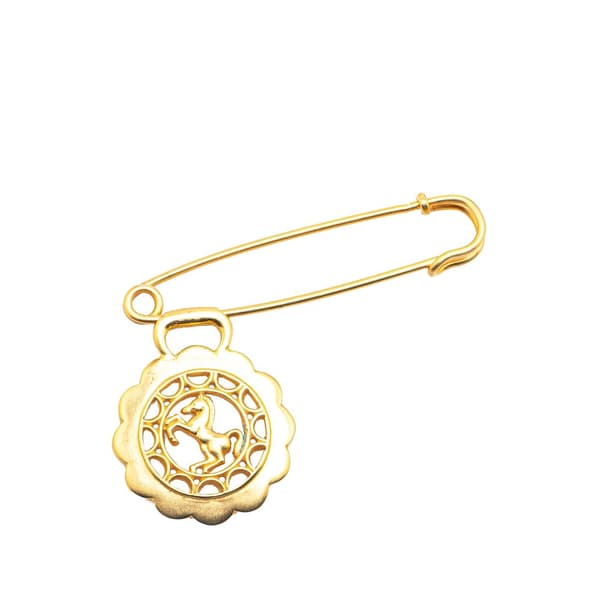 Pre-owned Hermès Gold Plated Bijouterie Fantaisie Horse Safety Pin Brooch Gold