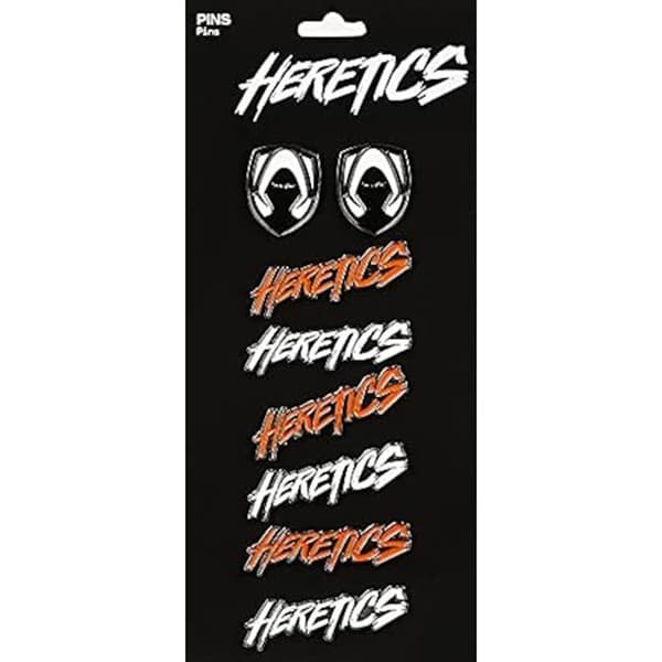 Blisterpack med 8 Team Heretics Pins - SAFTA - 80 x 180 mm - Hög kvalitet - Maximalt motstånd - Svart - Blandat