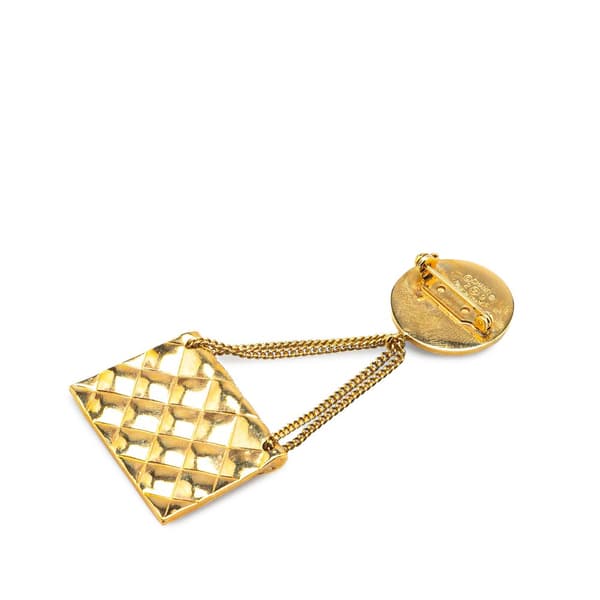 Pre-owned Chanel Gold Plated CC Quilted Flap Bag Brooch Gold
