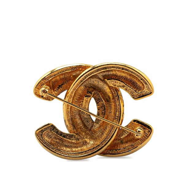 Pre-owned Chanel Gold Plated CC Quilted Brooch Gold