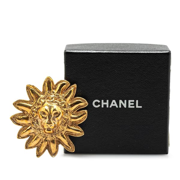 Pre-owned Chanel Gold Plated Lion Pin Brooch Gold