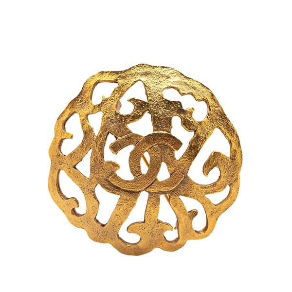 Pre-owned Chanel Gold Plated CC Filigree Brooch Gold