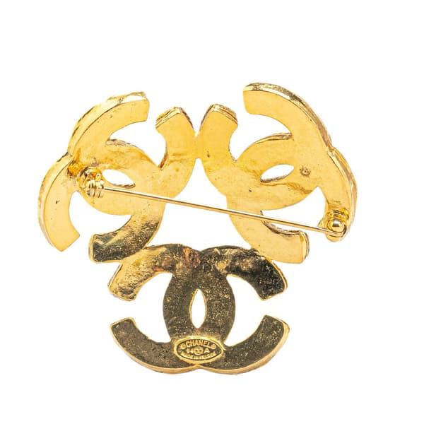 Pre-owned Chanel Gold Plated Triple CC Brooch Gold