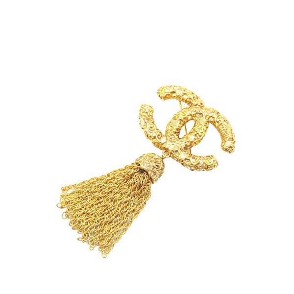 Pre-owned Chanel Gold Plated CC Fringe Brooch Gold