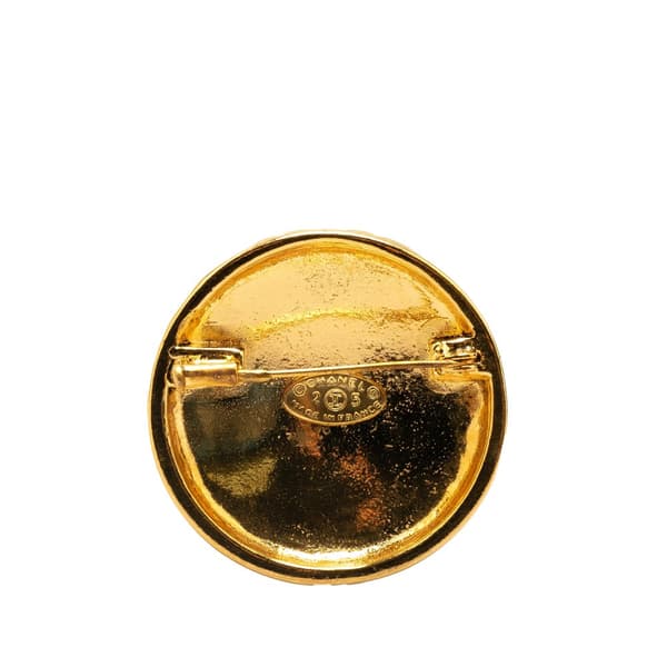 Pre-owned Chanel Gold Plated CC Quilted Round Brooch Gold