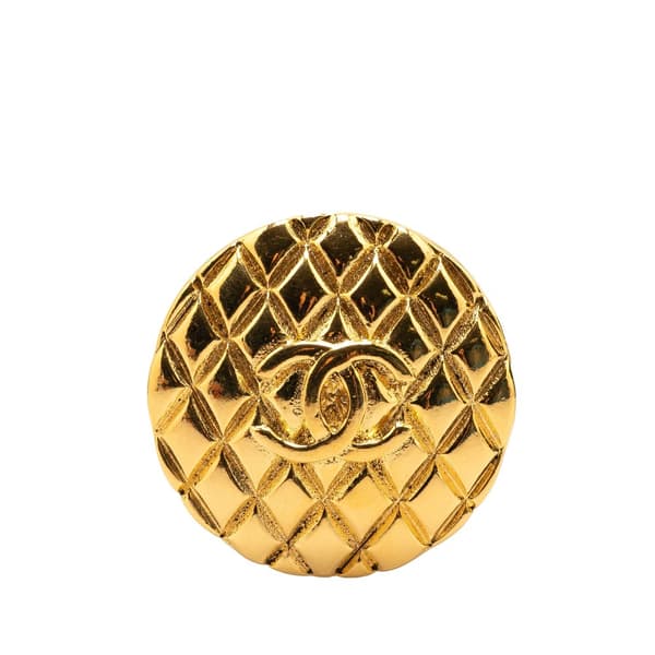 Pre-owned Chanel Gold Plated CC Quilted Round Brooch Gold