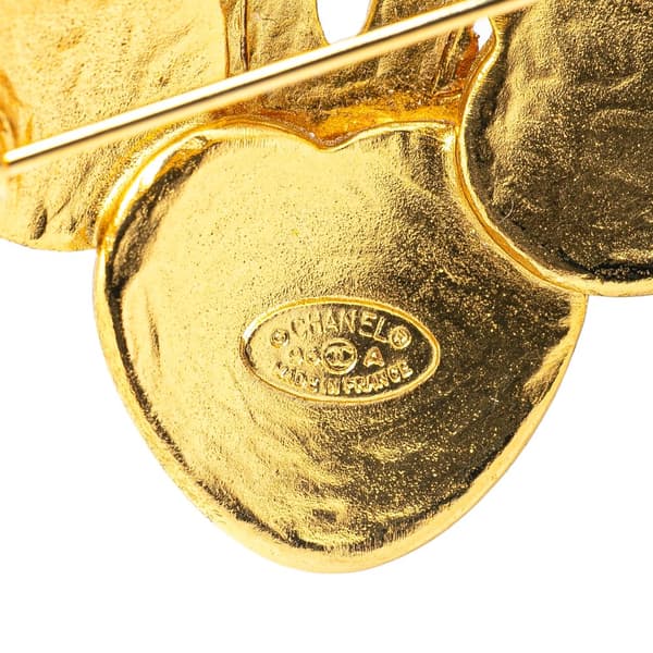 Pre-owned Chanel Gold Plated CC Clover Brooch Gold