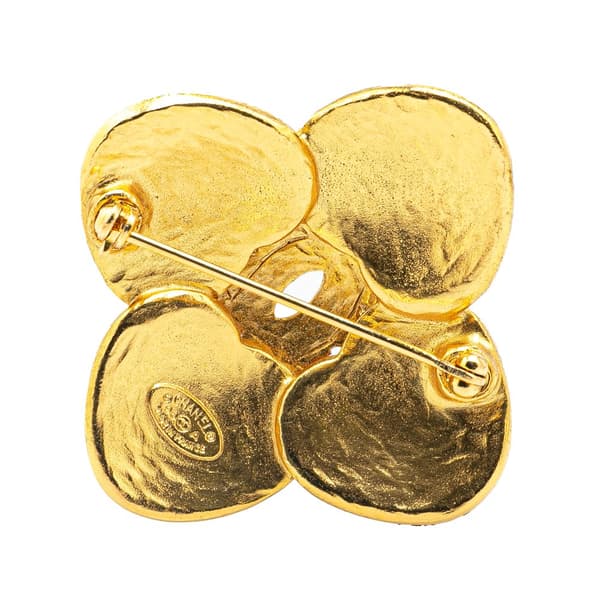 Pre-owned Chanel Gold Plated CC Clover Brooch Gold