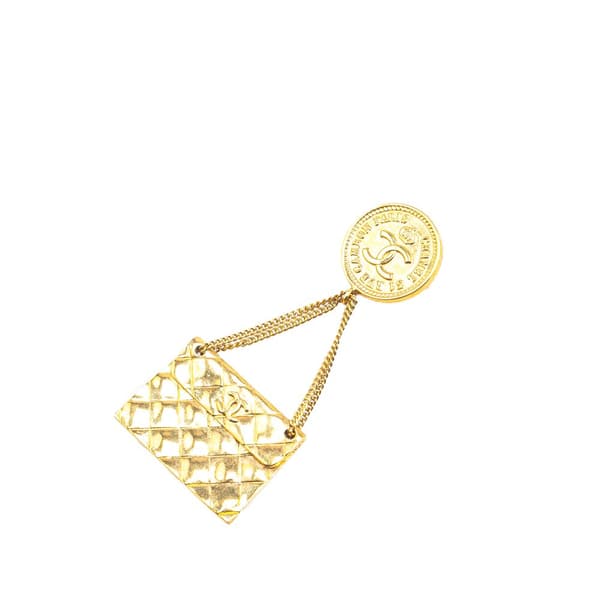 Pre-owned Chanel Gold Plated CC Quilted Flap Bag Brooch Gold