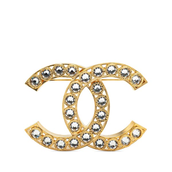 Pre-owned Chanel Gold Plated CC Rhinestone Brooch Gold