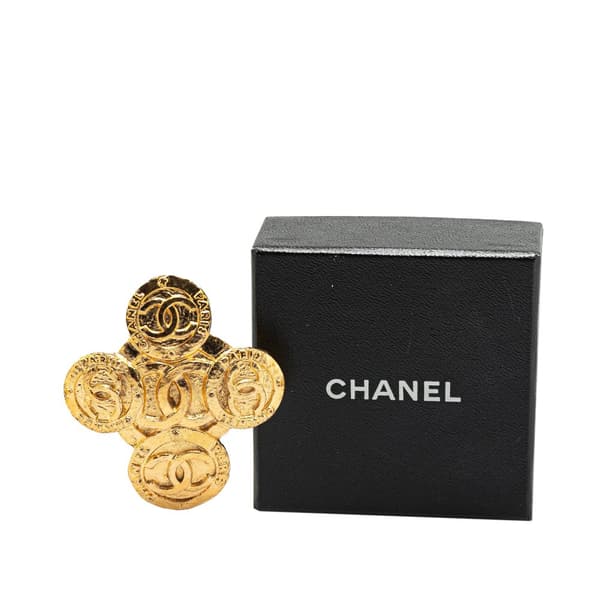 Pre-owned Chanel Gold Plated CC Clover Brooch Gold
