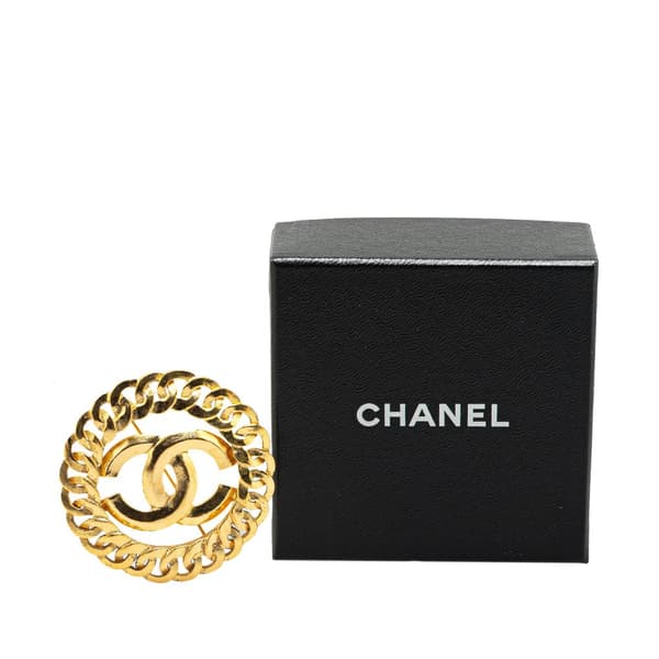 Pre-owned Chanel CC Gold Plated Chain Round Brooch Gold