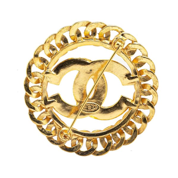 Pre-owned Chanel CC Gold Plated Chain Round Brooch Gold
