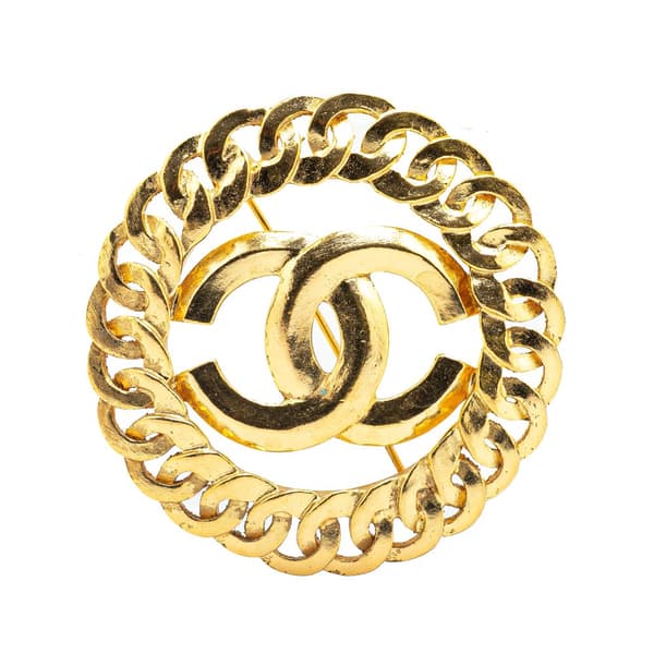 Pre-owned Chanel CC Gold Plated Chain Round Brooch Gold