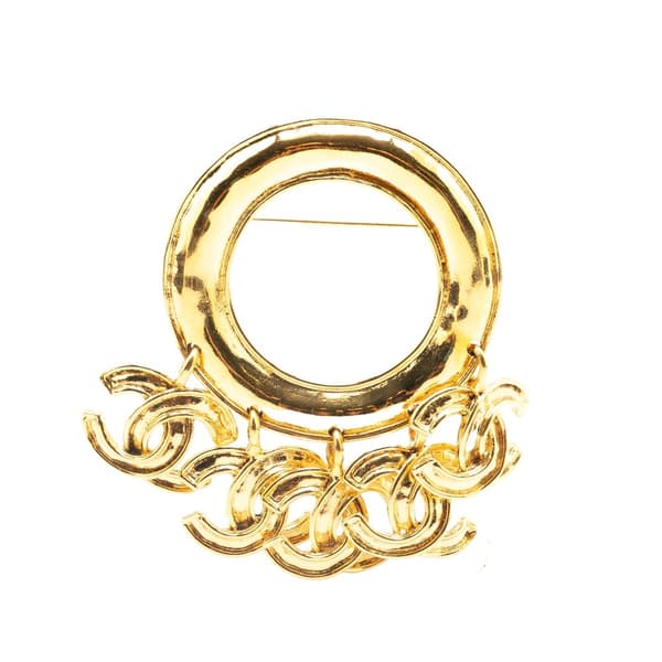 Pre-owned Chanel Gold Plated CC Charm Brooch Gold