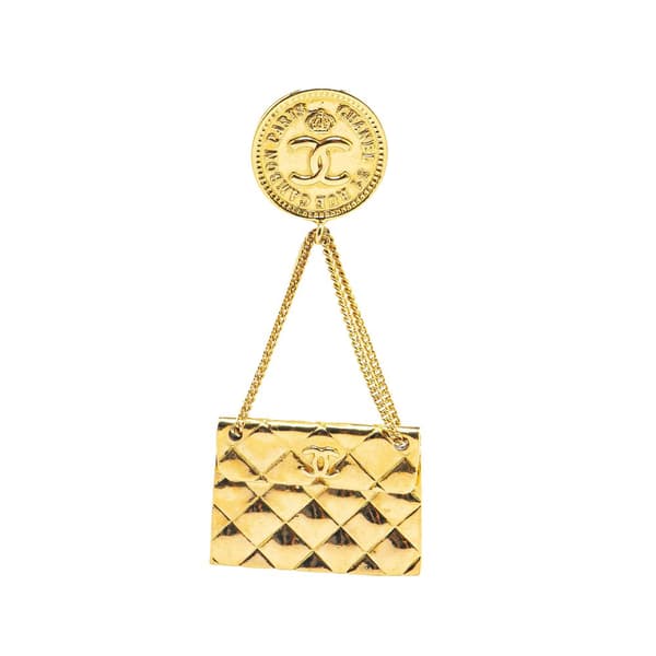 Pre-owned Chanel Gold Plated CC Quilted Flap Bag Brooch Gold
